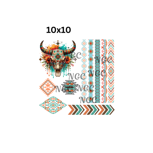 10x10 cow skull aztec southwest elements band sheet