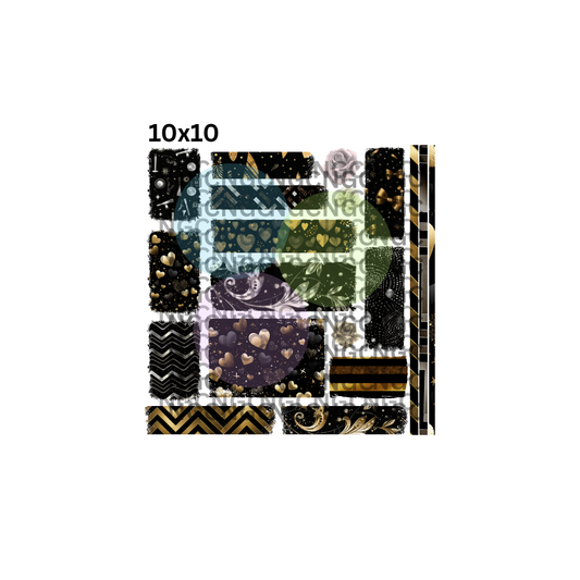 10x10 black gold silver patchwork