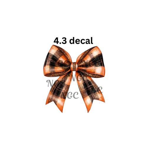 decal halloween black and orange buffalo plaid bow
