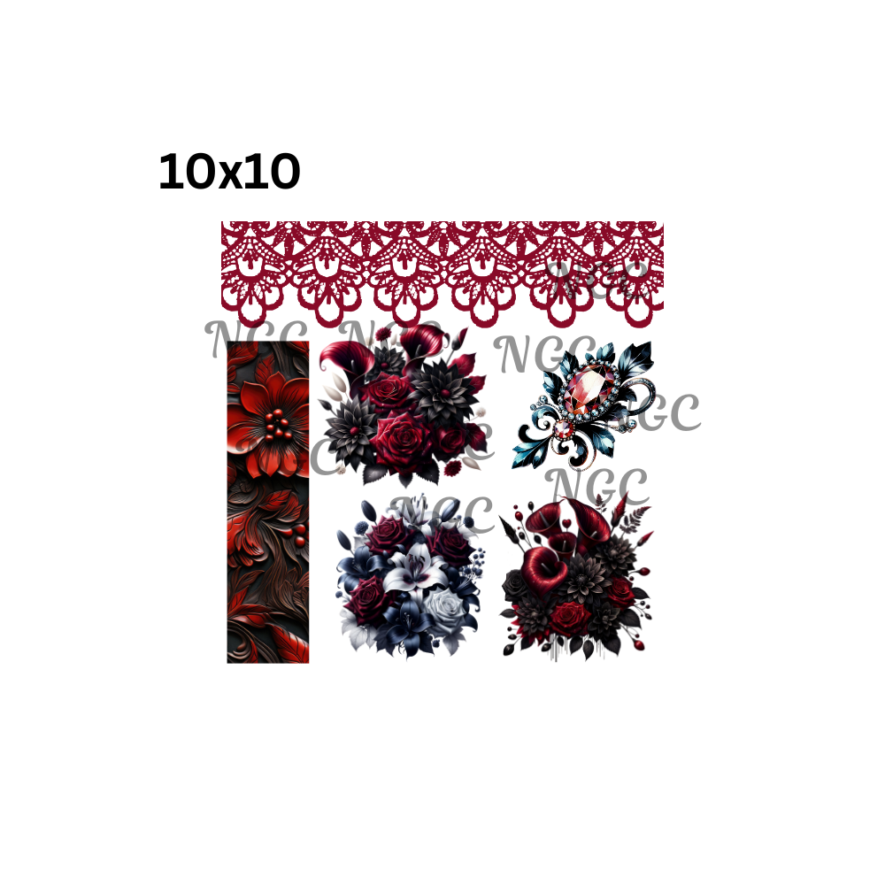 10x10 dark red flowers lace and tooled leather