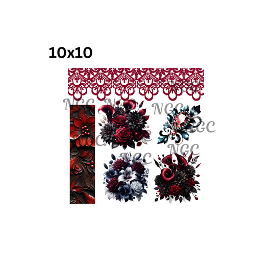 10x10 dark red flowers lace and tooled leather