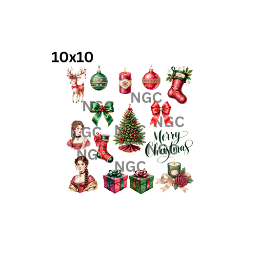 10x10 traditional red & green vintage christmas elements