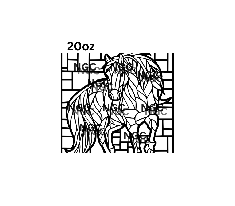 20oz horse outline stain glass tooled
