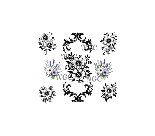 20oz black & white flowers