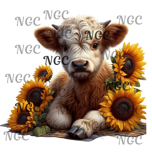 single decal white cow sunflower