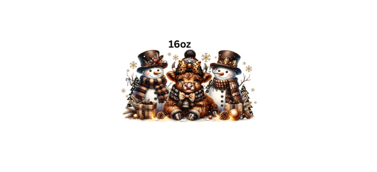 16oz christmas brown snowman and cow