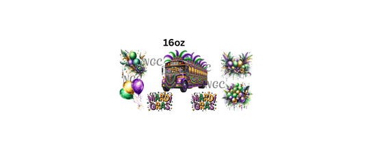 16oz mardi gras party bus and balloons