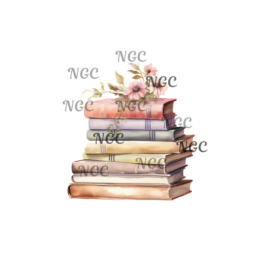single decal watercolor book stack
