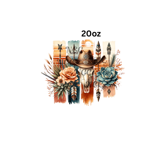 20oz cow skull with hat & flowers