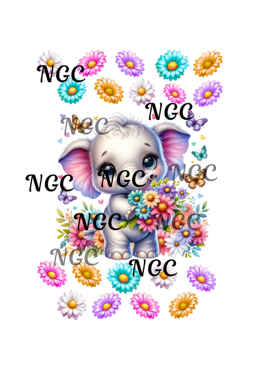 A5 Notebook baby elephant with daisies