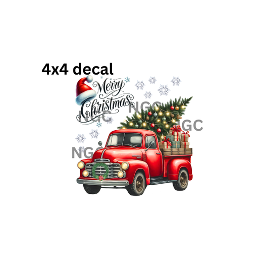 decal merry christmas vintage truck with tree