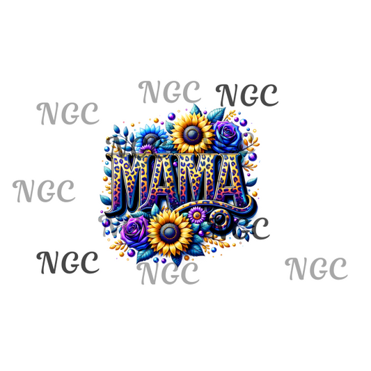 single decal blue purple yellow MAMA leopard print