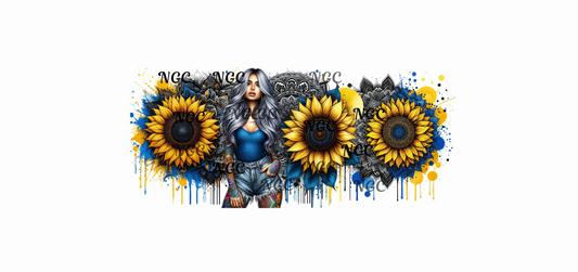 16 oz wrap girl in blue with sunflower