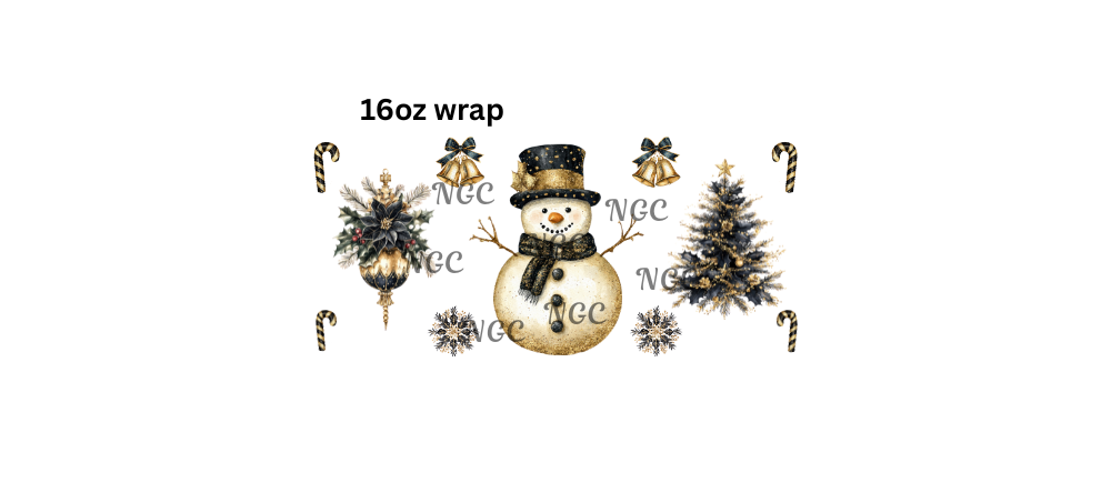 16oz black and gold snowman