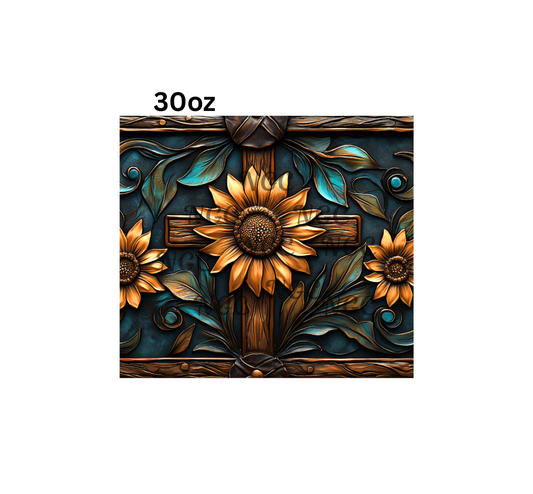 30oz Sunflower tooled leather