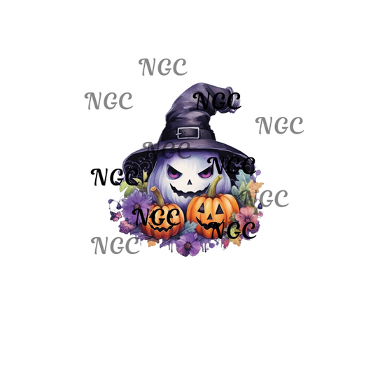 single decal angry pumpkin wearing witch hat halloween
