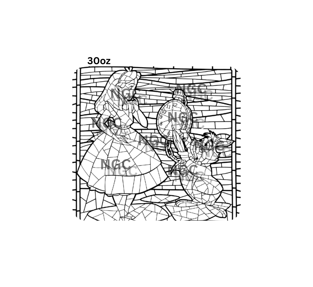 30oz alice in wonderland stained glass tooled outline