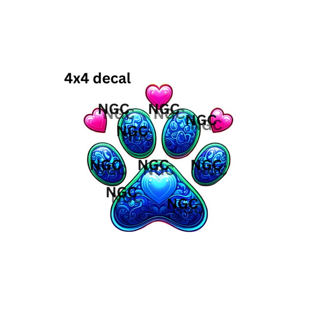 decal blue & pink paw print