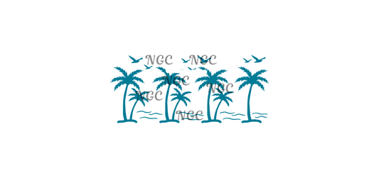 16oz dark teal palm trees