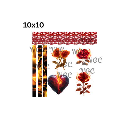 10x10 flame roses with lace