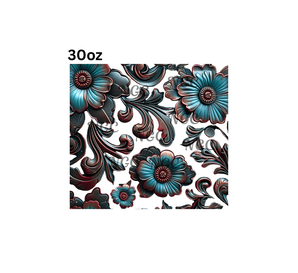 30oz blue bronze filigree flowers