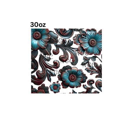 30oz blue bronze filigree flowers