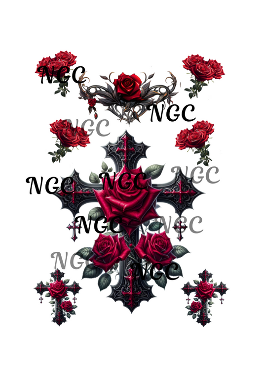 A5 Notebook gothic cross with roses