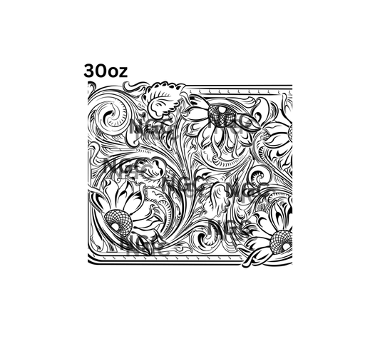 30oz sunflowers tooled leather