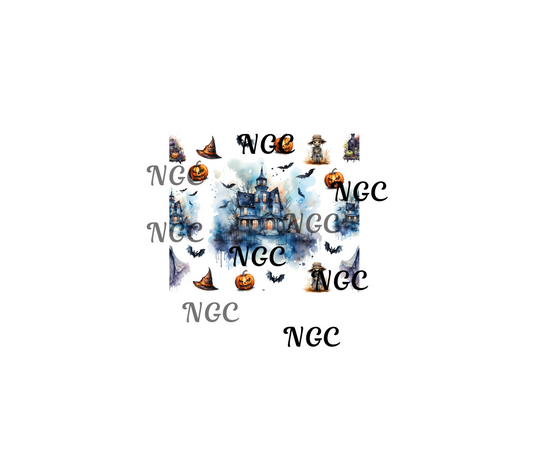 20oz wrap watercolor haunted house halloween