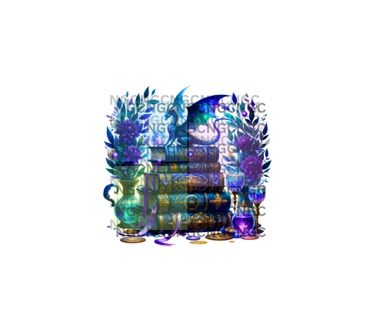 20oz bluish purple dragon book stack