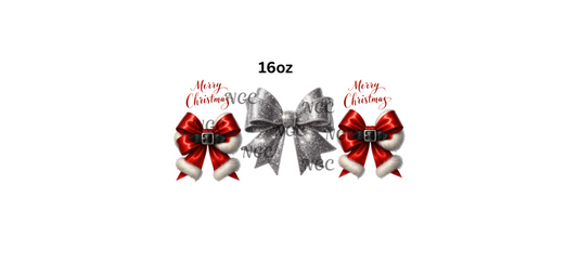 16oz merry christmas silver and red bows