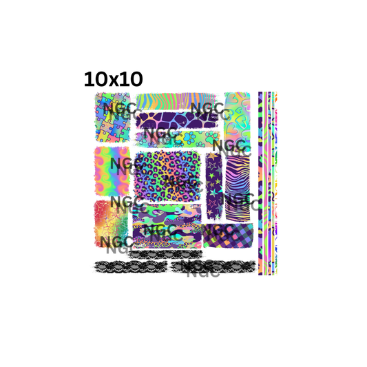 10x10 colorful patchwork pieces