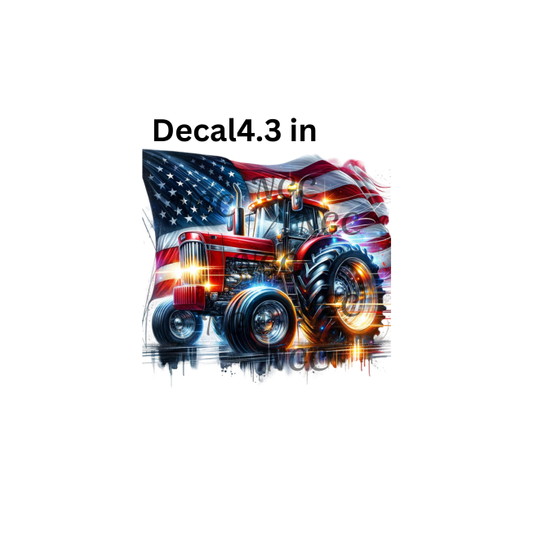 decal red tractor and flag