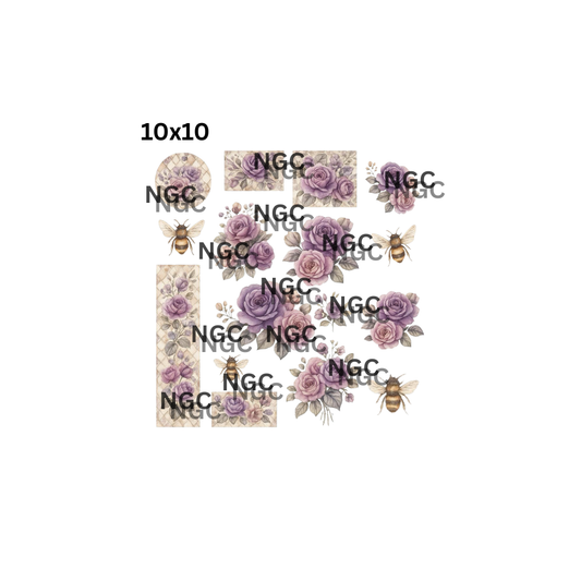 10x10 purple roses & bees