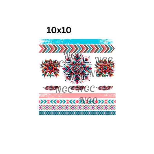 10x10 aztec teal peach band sheet elements