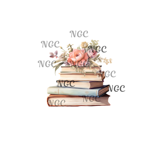 single decal spring flower book stack