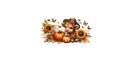 16 oz wrap fall highland cow with hat on