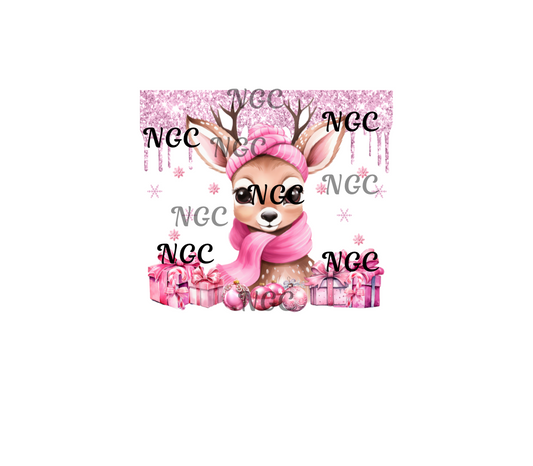 single decal pink christmas deer