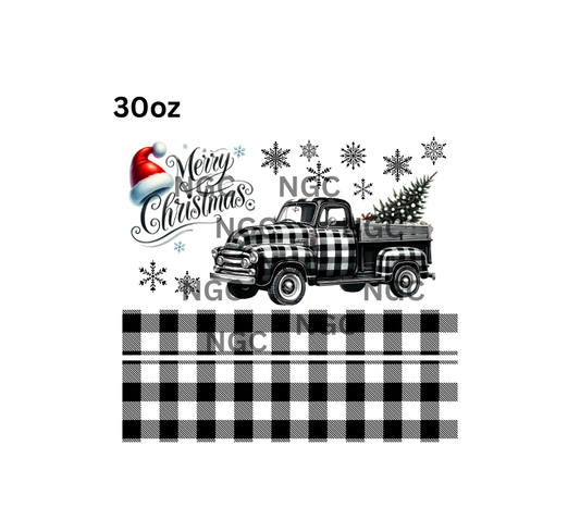 30oz black & white christmas truck