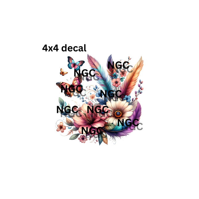decal flowers & feathers with butterfly
