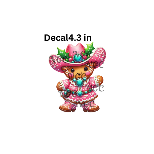decal pink western christmas gingerbread girl