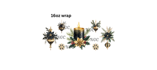 16oz black & gold christmas elements