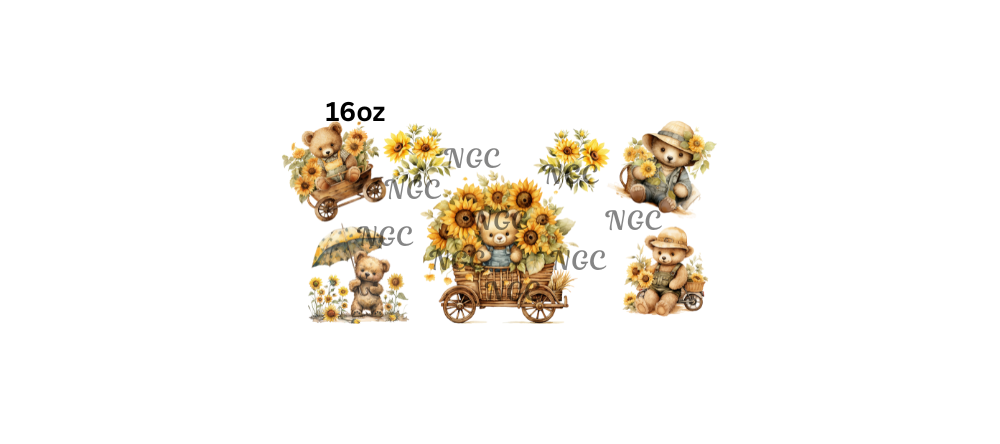 16oz teddy bear with sunflowers