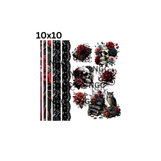 10x10 skulls roses
