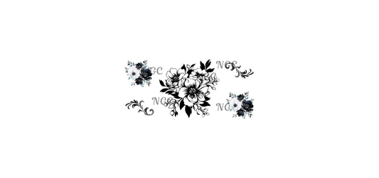 16oz black & white flowers