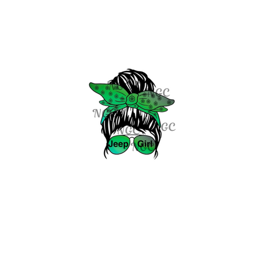 decal jeep girl messybun green