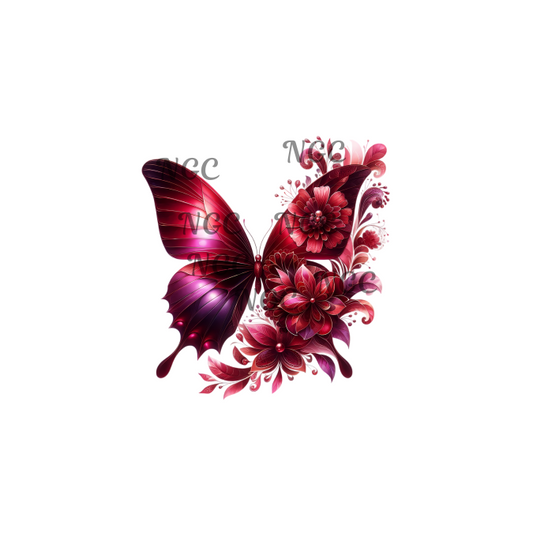 decal deep red butterfly with flowers