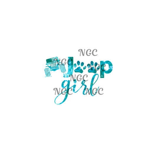 decal jeep girl with dog paws teal