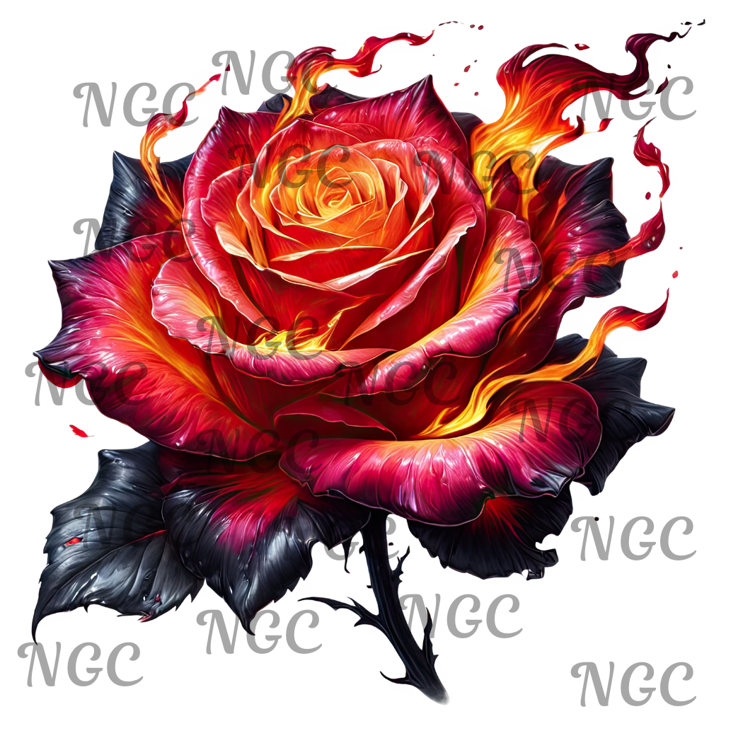 Single decal flame rose