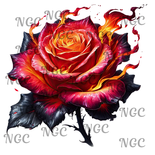 Single decal flame rose